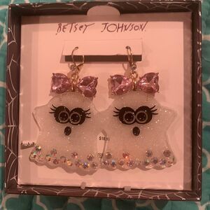 Betsey Johnson Girlie Ghost Pierced Earrings Sparkly Rhinestones